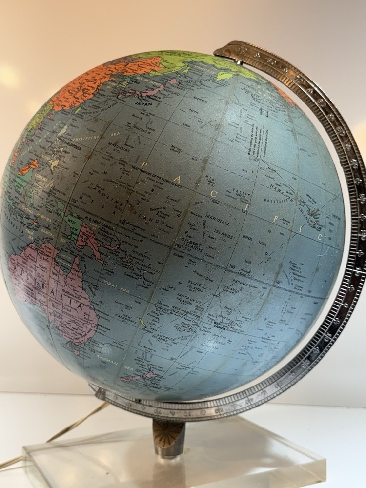 Early 1960s Replogle Lighted Globe w Lucite Stand