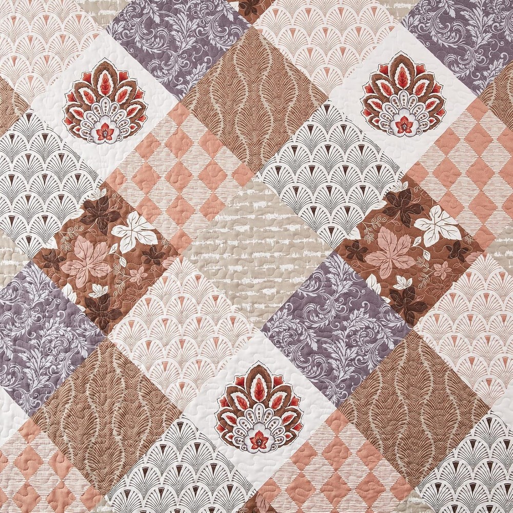Full/Queen Size Quilt Set 3 Pieces (90''x98''), Brown-patchwork