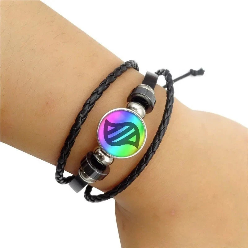 Pokemon Mega Evolution Stone Snap Weave Leather Adjustable Bangle Charm Bracelet