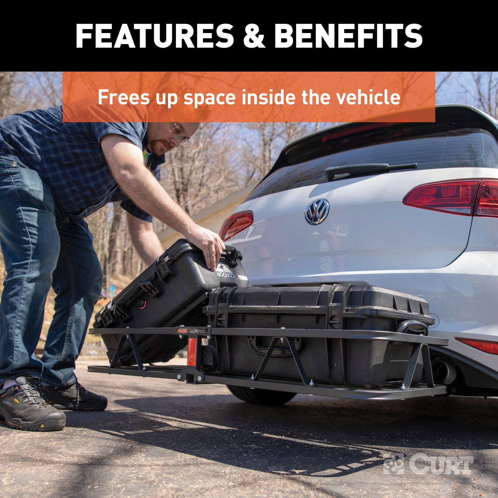 Trailer Hitch + Cargo Carrier Basket Fixed 500lbs CURT Class 3 Receiver #13529