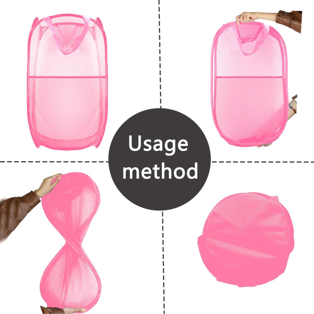 Collapsible Pop Up Laundry Hamper, Mesh Foldable Extra Large, 2P Black+Pink