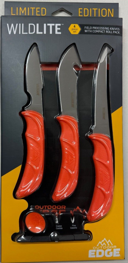 NEW Outdoor Edge Wildlite Game Field Processing Combo 3 Knives and Roll Pack