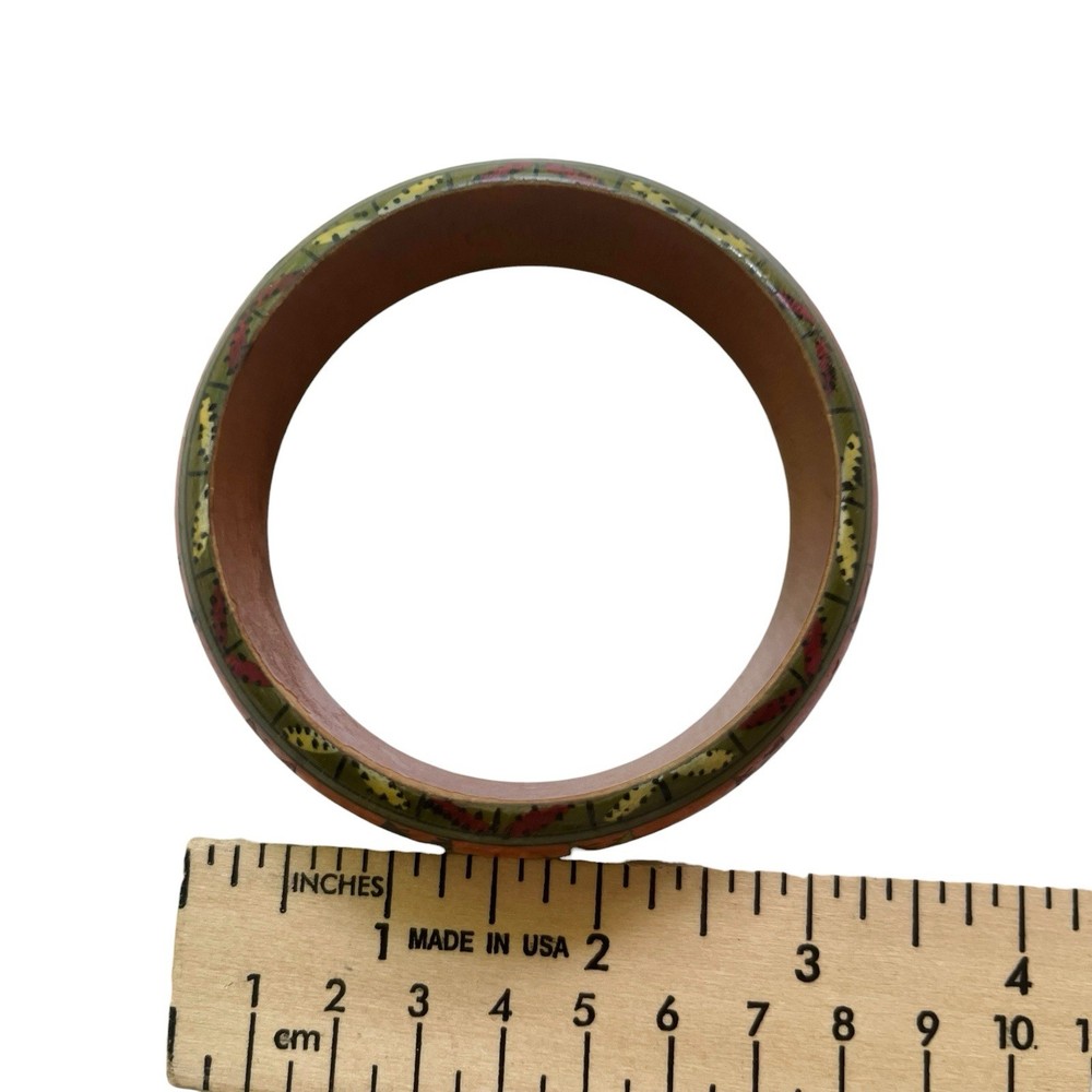 Hand Painted Wood Chunky Bangle Bracelet Multicolor