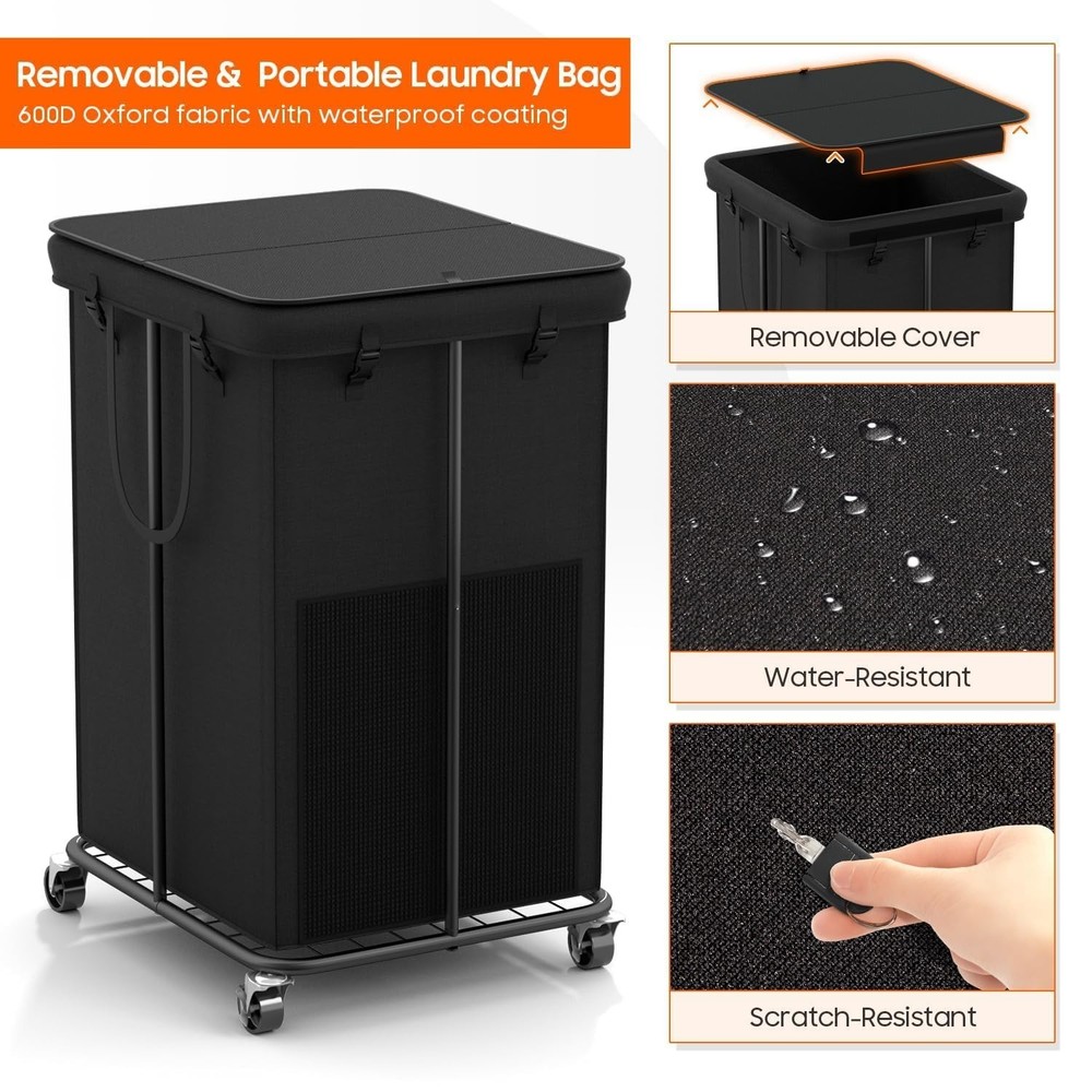 160L Laundry Hamper with Lid, Rolling Laundry Basket with Wheels, Large & Tal...