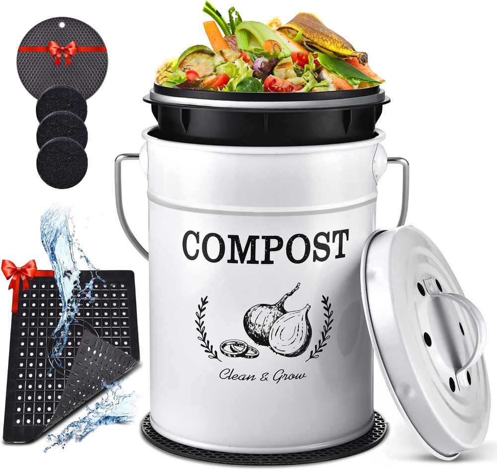 Countertop Compost Bin Kitchen,Odorless Indoor Compost Bin with Lid and Compost