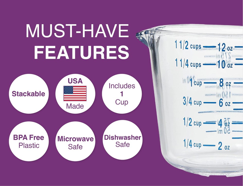 Plastic Measuring Cups For Liquids 4.5 Cups With Coolgrip Handle Bpafree Stackab