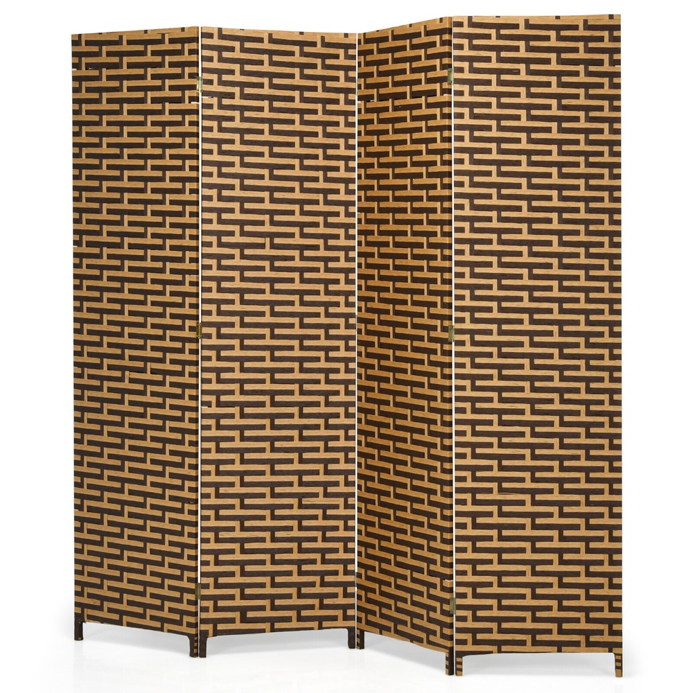 4 Panel Folding Room Divider Weave Fiber Privacy Partition Screen 6FT Tall