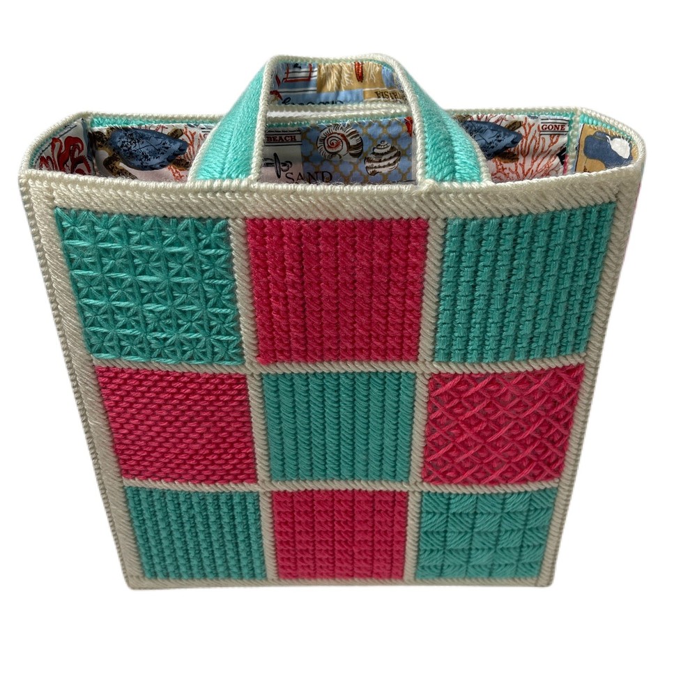 Turquoise & Coral Plastic Canvas Tote Bag