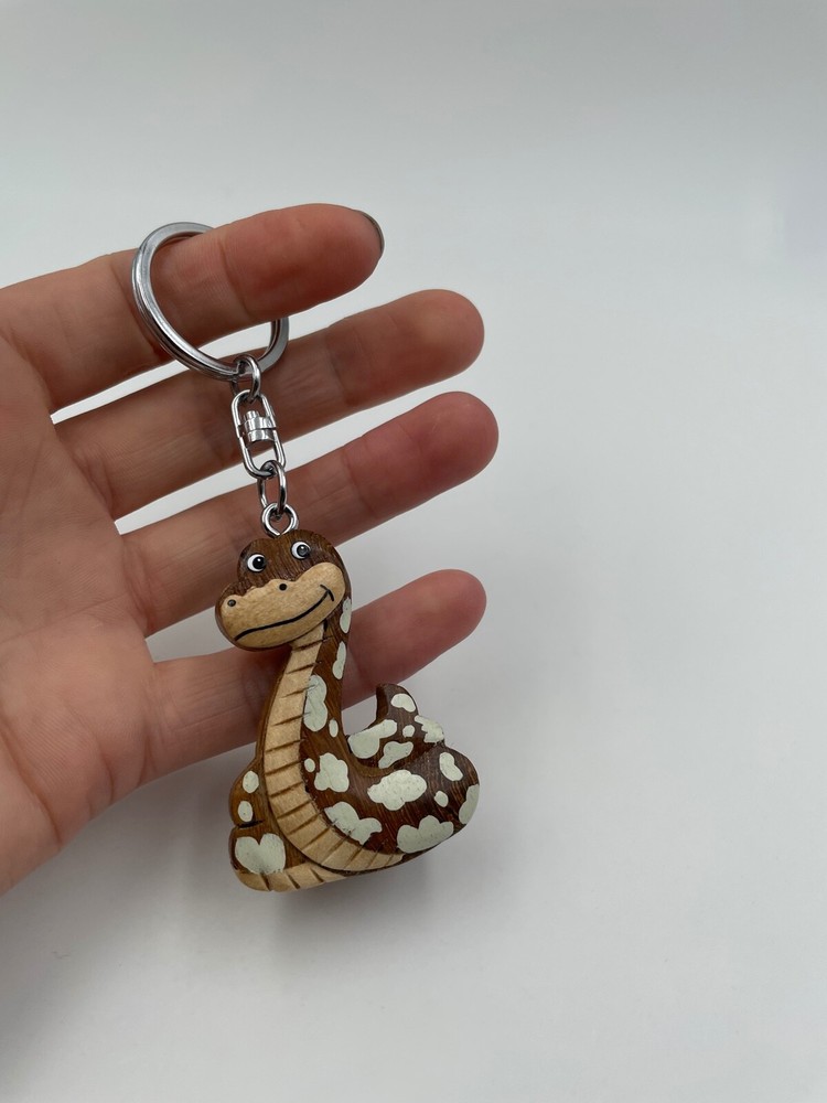 Wood Snake Dotted Animal Python Anaconda Keychain Gift Box