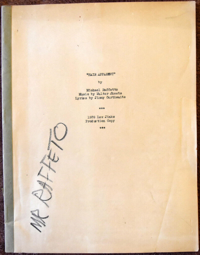 1939 Michael Raffetto " Hair Apparent " Original Script