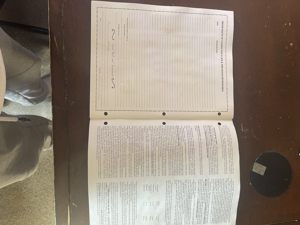 TSR: AD&D 1E Player's Supplement - PERMANENT CHARACTER FOLDER