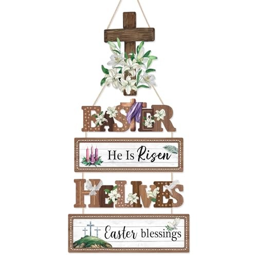 He Is Risen Easter Christian Door Sign Wall Hanging, Religious Jesus Easter