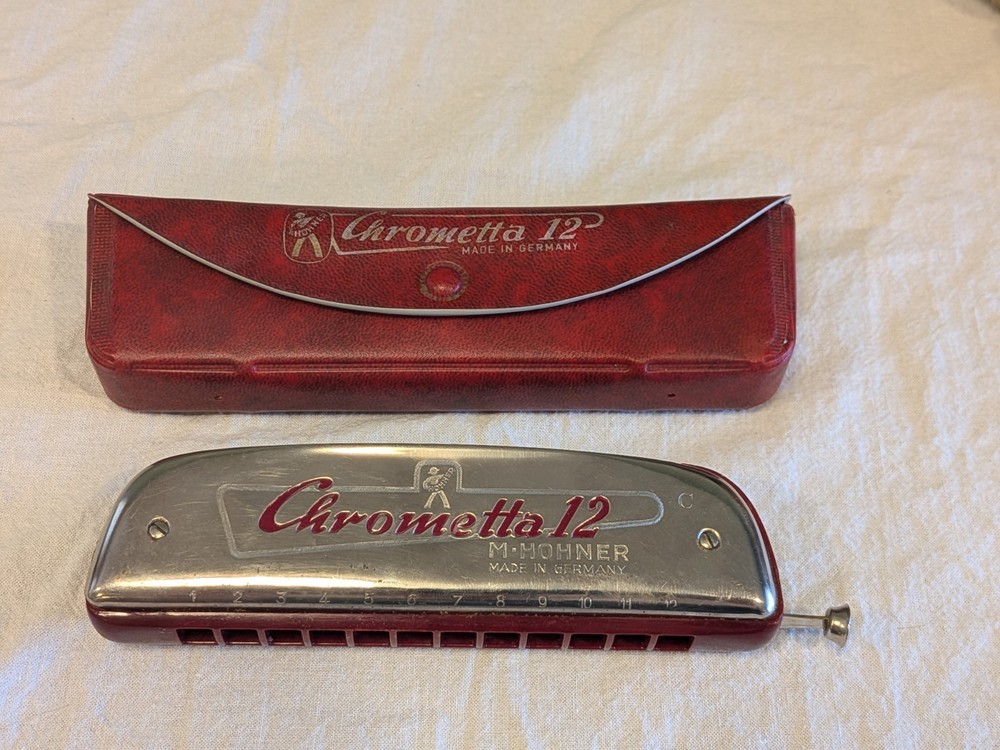 Vintage Hohner 'Chrometta 12' Chromatic 'C' Harmonica + Case Plays Great