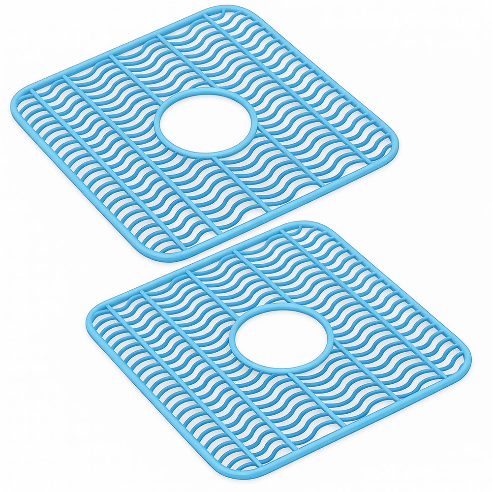 2 Pack Kitchen Sink Protector Light Blue Plastic Bottom Guard Stops Dish Scuff