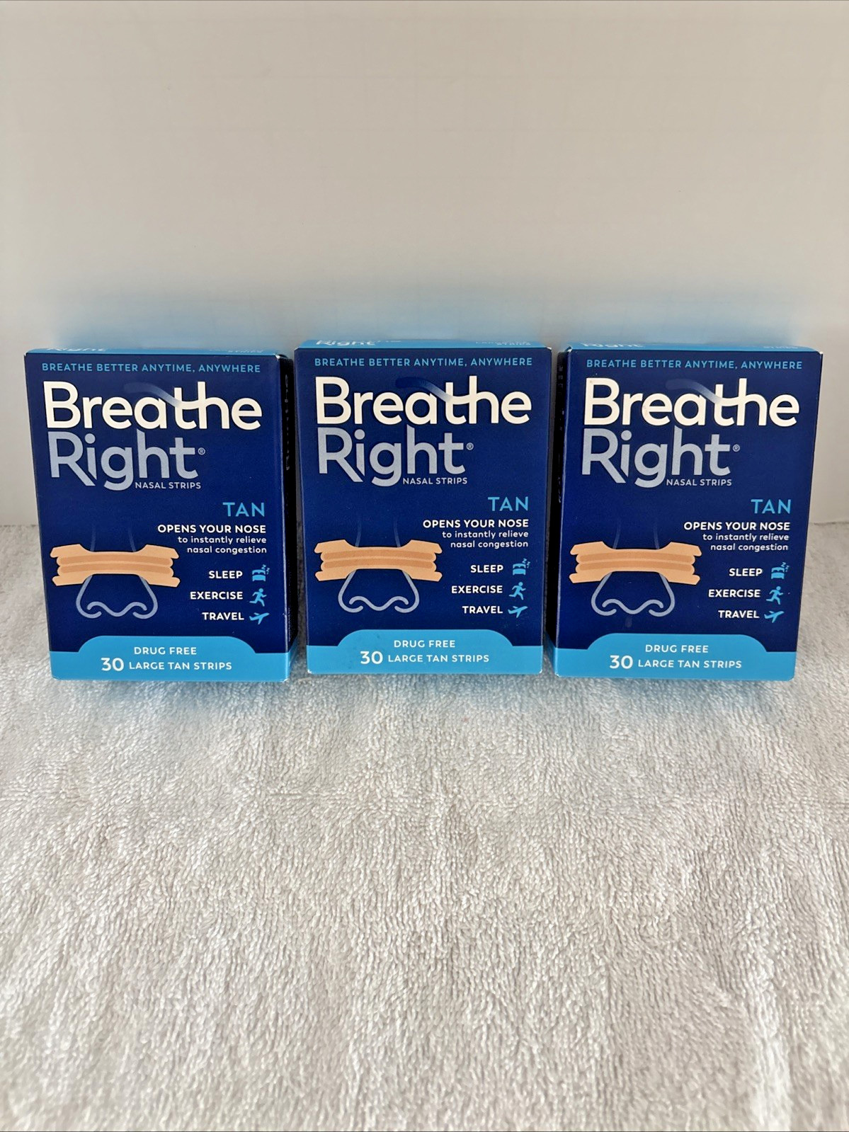 120 Breathe Right Original Nasal Strips Tan 3 x 30 Count Boxes -Sealed-90 Total