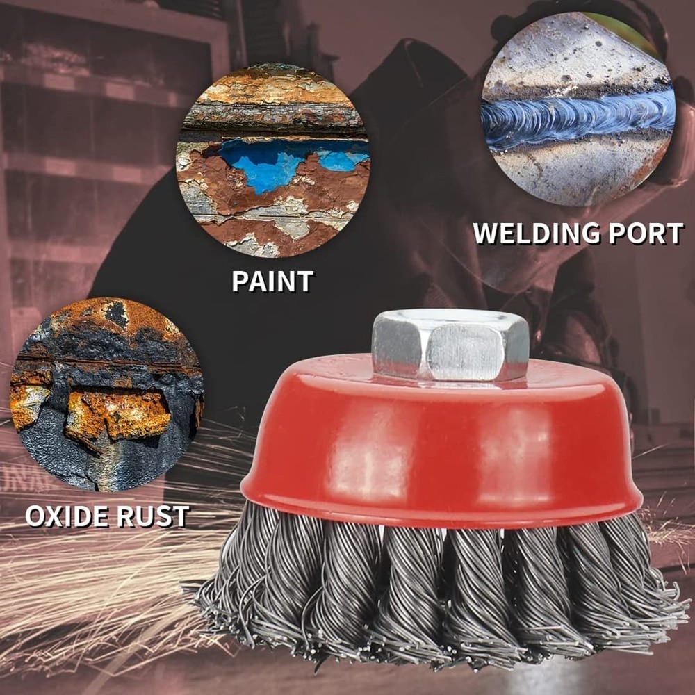 Knotted Wire Cup Brush For Angle Grinders Heavy Rust Cleaning 5/8" Arbor 20PC
