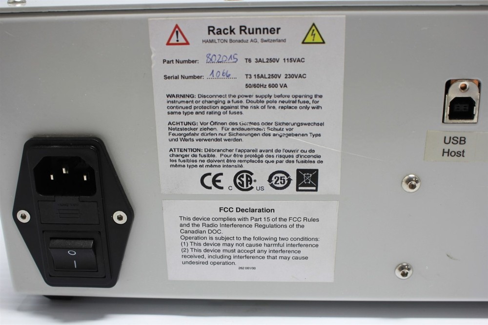 Hamilton 802015 Interface Box Power Supply for Rack Runner Microplate Stacker