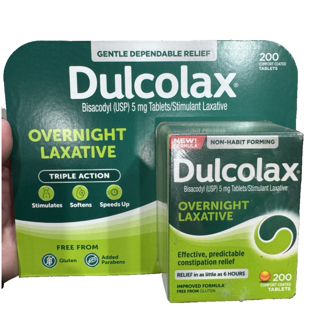 Dulcolax Overnight Laxative 5mg Bisacodyl Tablets 200 Count Constipation