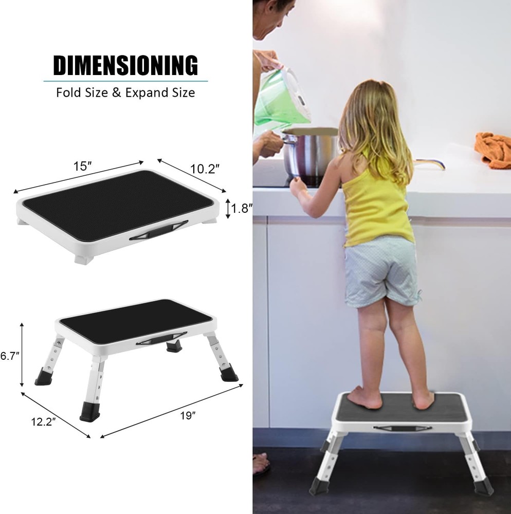Folding Step Stool with Adjustable Height & Non-Slip Platform - 330 lbs Capacity