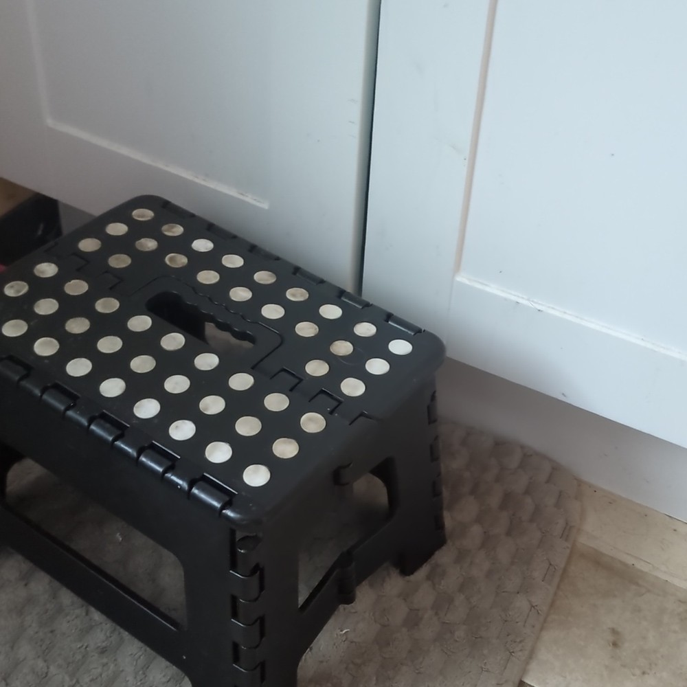 Foldable Plastic Kids Step Stool Black with White Dots