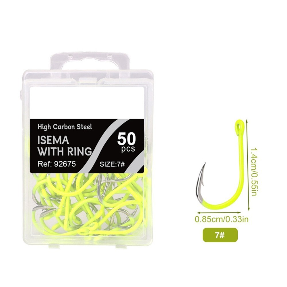 50pcs Fluorescent Fishing Hooks Barbed Single Circle Carp Hook Sea Fishinhook