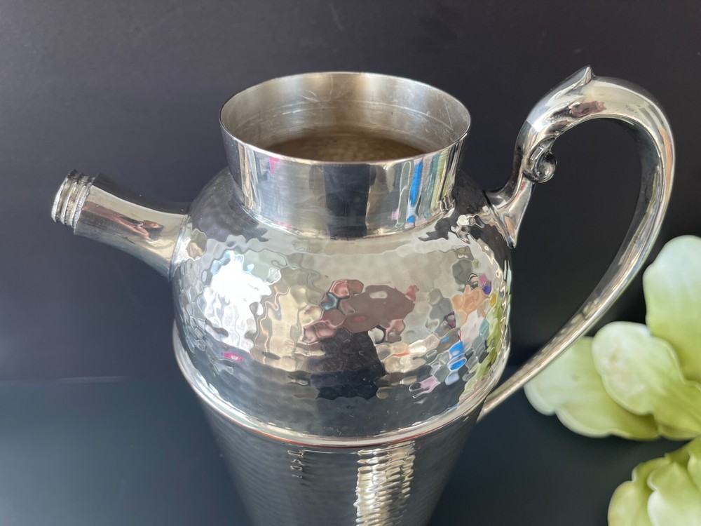 Vintage 12" Victorian Silver Plate on Hammered Copper Cocktail Shaker