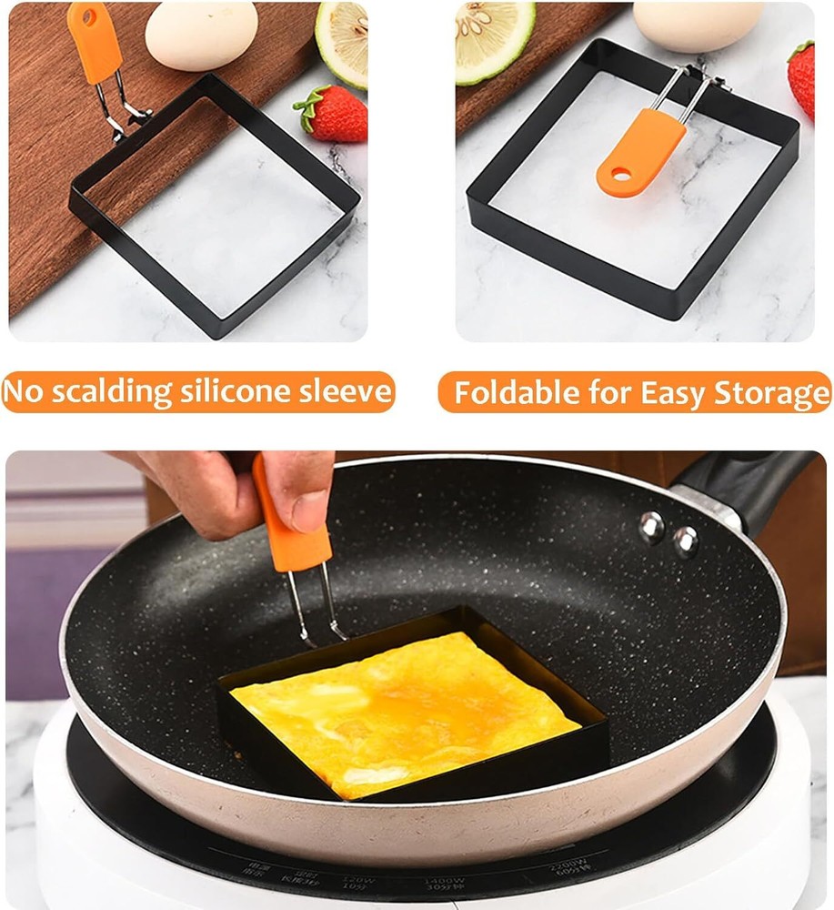 Square Egg Ring for Frying Egg, 2 Pcs 4 Inch Egg Pancake Cooking Rings for Egg M