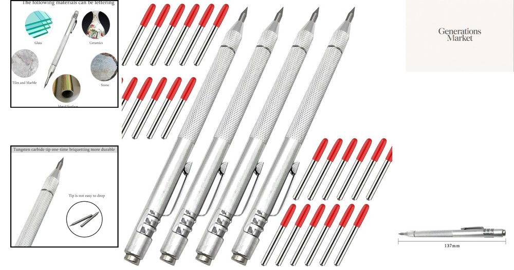 Versatile Marking Tool Kit - 4 Metal Scribes with 24 Replacement Tips Included