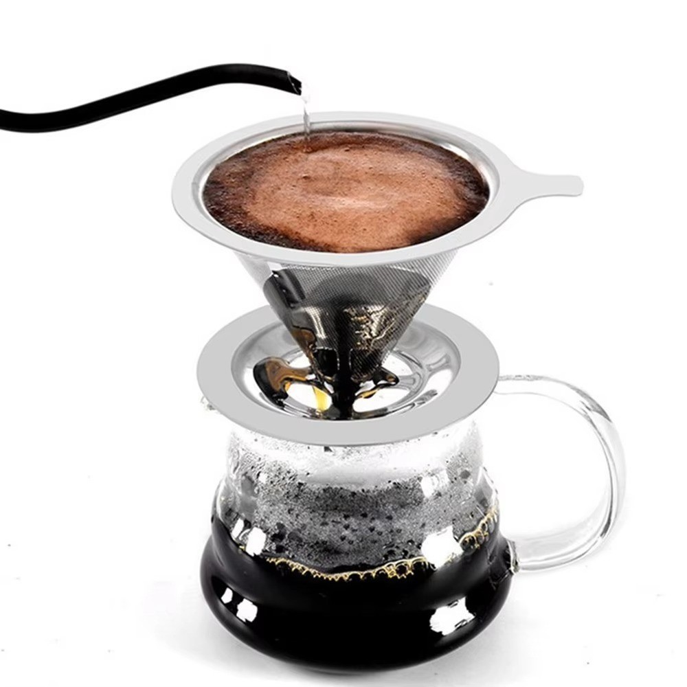 Pour Over Coffee Dripper Slow Drip Paperless Coffee Filter Double Mesh Stainless