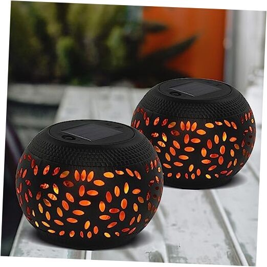 Solar Table Lanterns Outdoor Waterproof- 2 Pack Dancing Flickering Black-2PACK