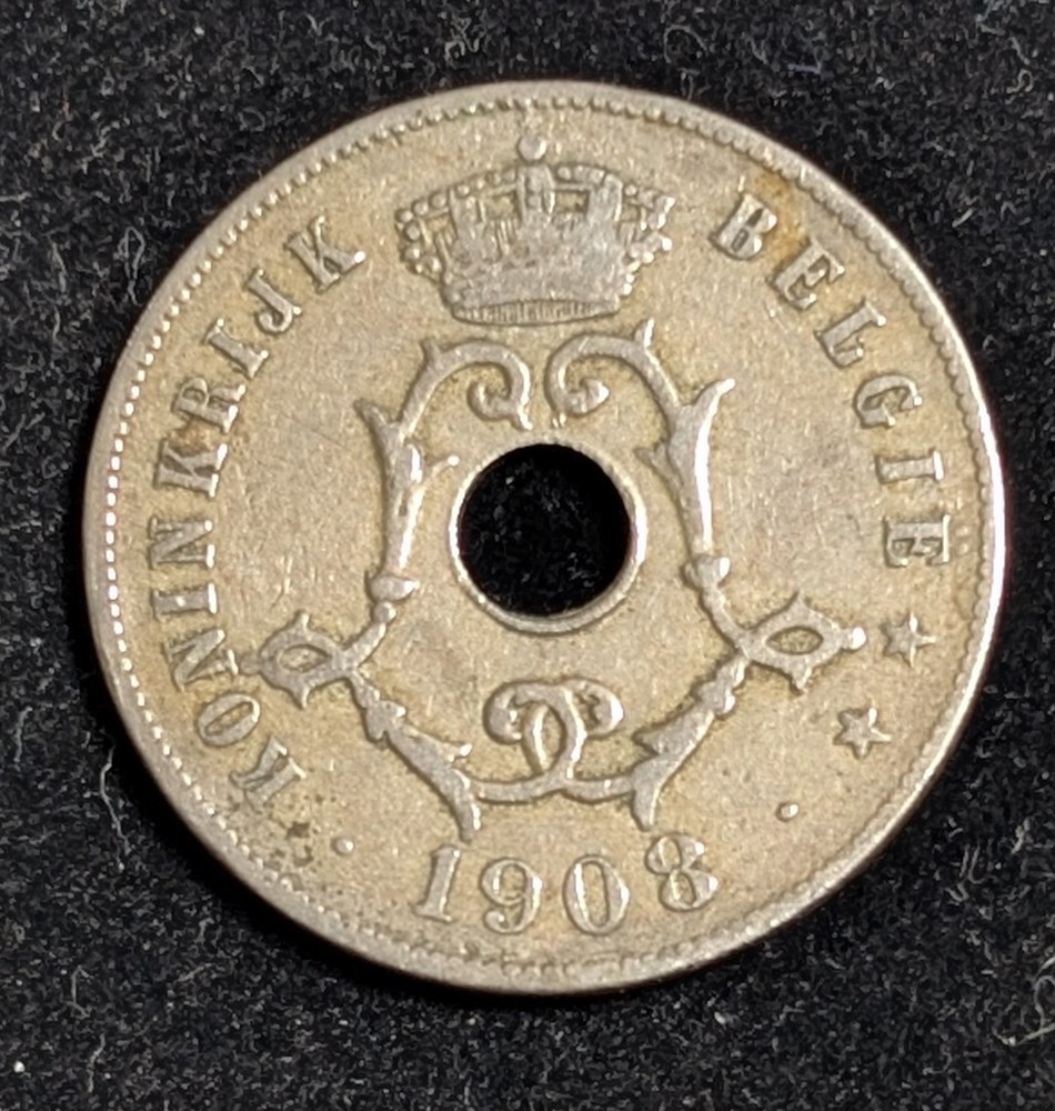 1908 Belgium 25 Centimes Circulated KM# 62