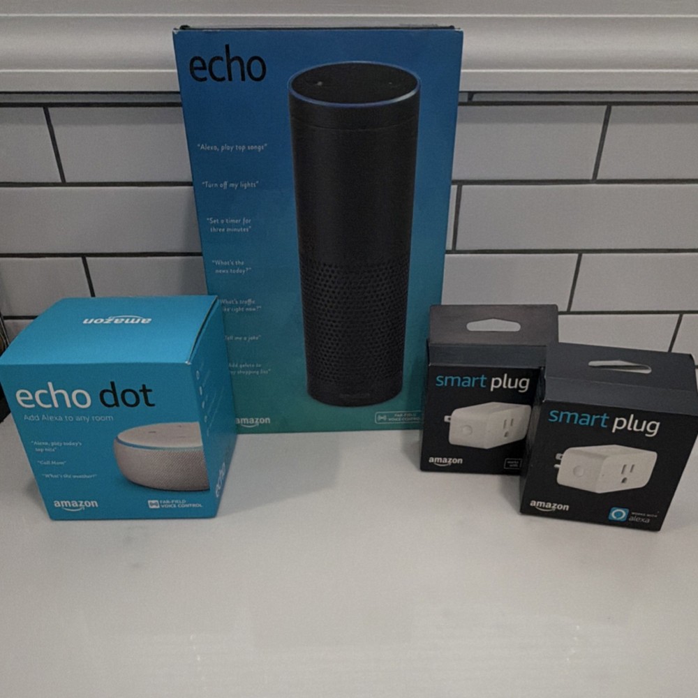 Amazon Echo & Echo Dot Smart Speaker Bundle with Alexa, Black/White