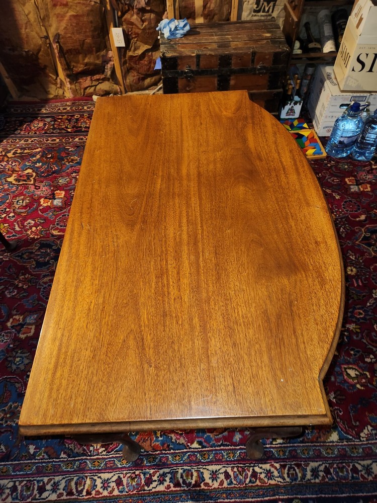 Matched PAIR (2) Solid Mahogany Queen Anne Style End Tables with Leaf for Dining
