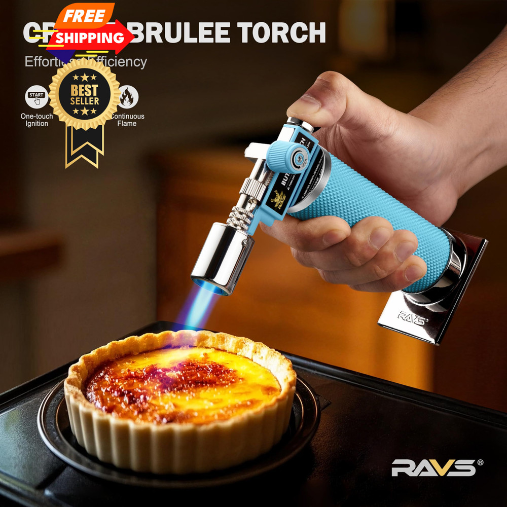 RAVS Butane Torch Lighter, Refillable Kitchen with Glacier Blue