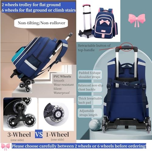 Rolling Style c-3Pcs Dark Blue-2 Wheels 2 Wheels Trolley + Backpack Sets