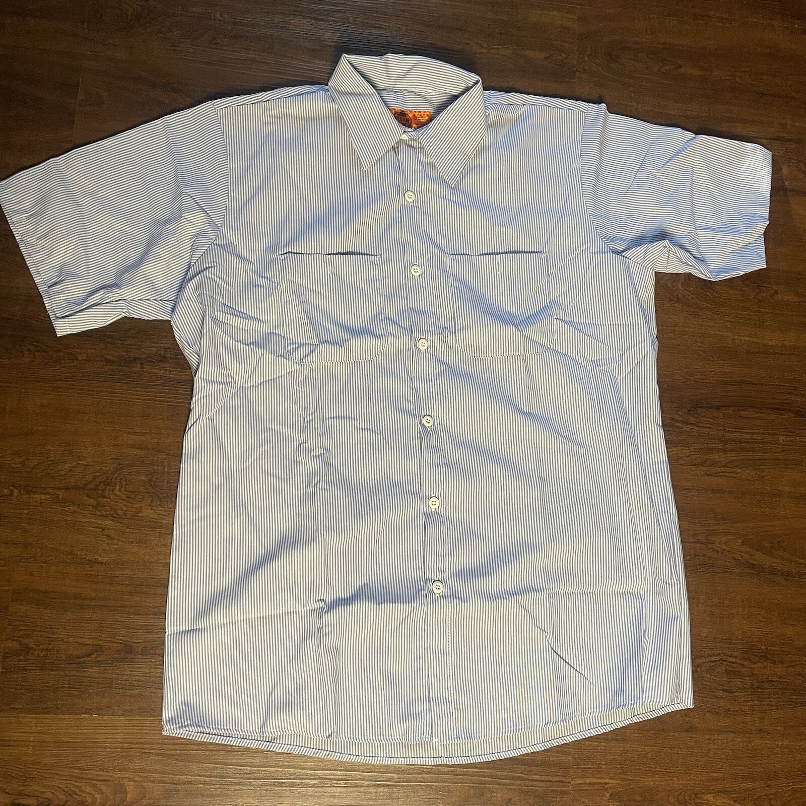 Red Kap Mens Size Large Short Sleeve Industrial Stripe Work Shirt