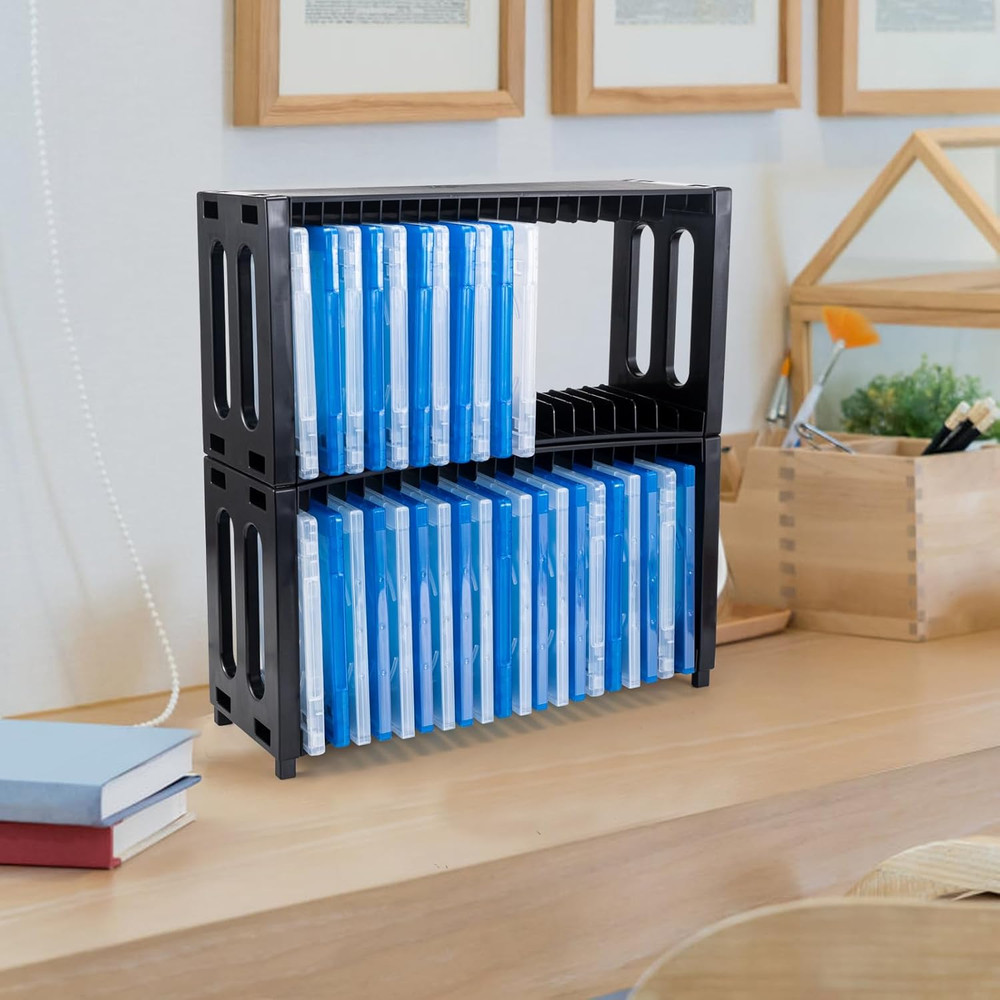 DVD Storage Rack, Stackable ABS 2 Pack DVD Storage Organizer Can Hold 40 Slim DV