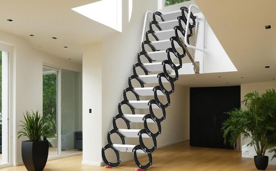 12-Step 1102LBS Al-Mg Alloy Attic Larrer 10FT Wall Mounted Pull Down System