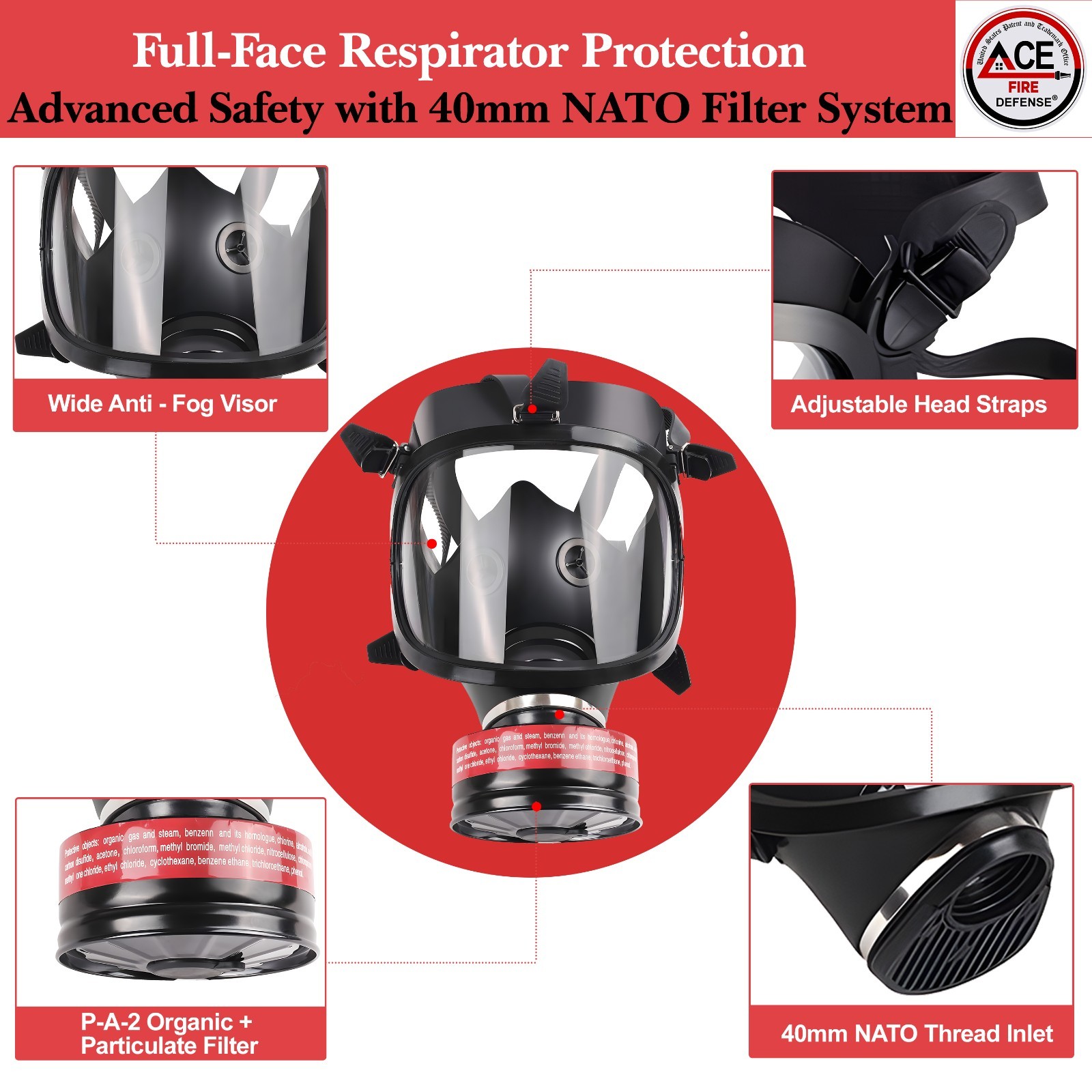 Ace Fire Full Face Respirator Gas Mask | P-A-2 Original NATO Approved Filter