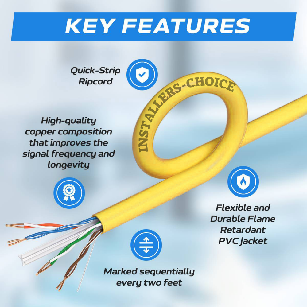 Cat6 1000FT CCA UTP Solid Yellow Ethernet Cable - LAN Network Bulk 23 AWG RJ45