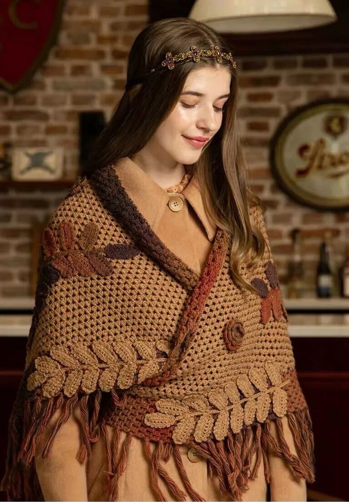 Soft Wool Hand-Knitted Shawl New
