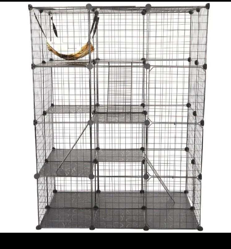 4-Tier Large Cat Cage Enclosure Metal Wire Kennel Playpen Catio with Hammock
