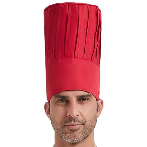 Chef Tall Hat Adjustable Elastic Kitchen Grill BBQ Cooking Chef Cap for Red