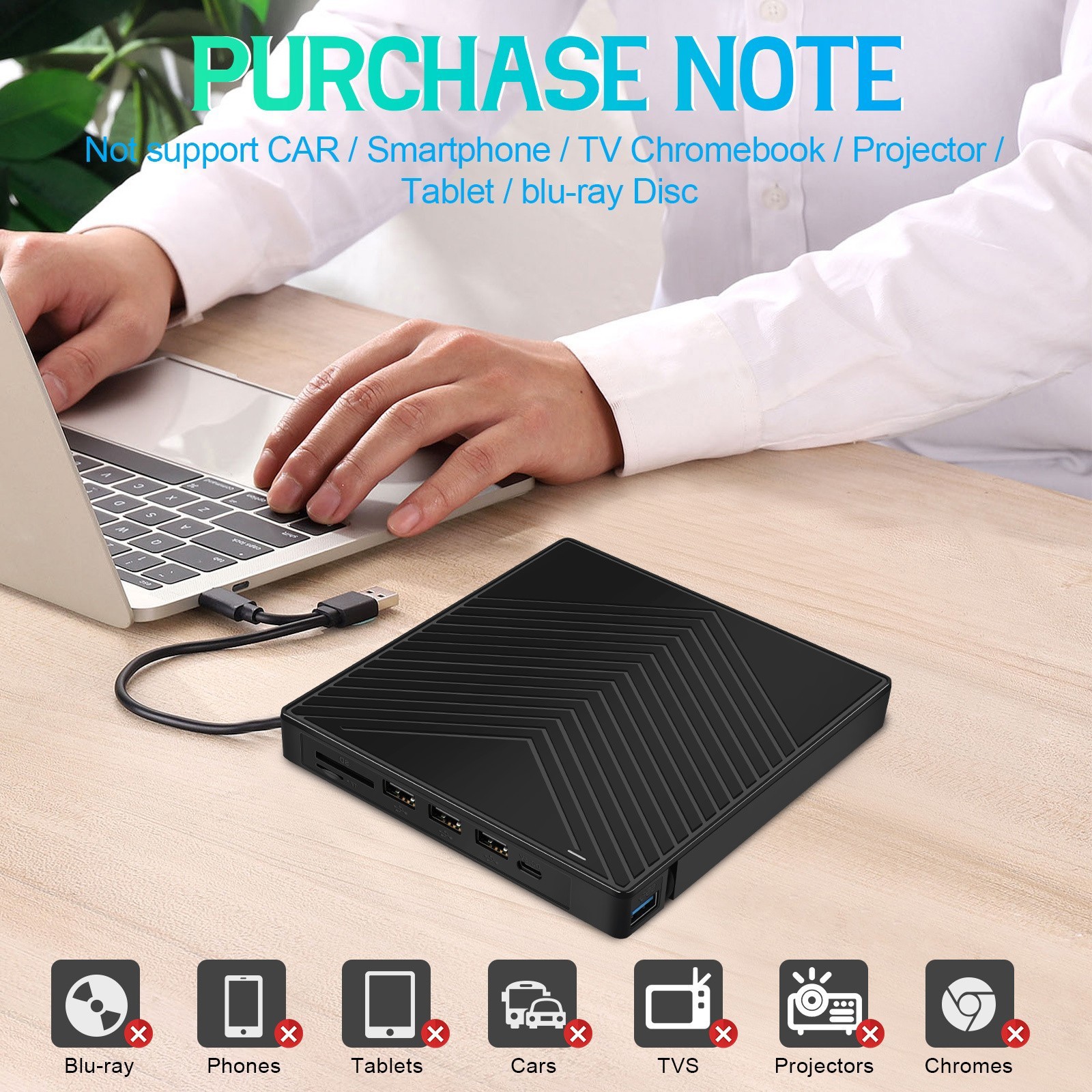 External CD DVD Drive USB 3.0 Writer Burner Player for PC Laptop Windows 11 10