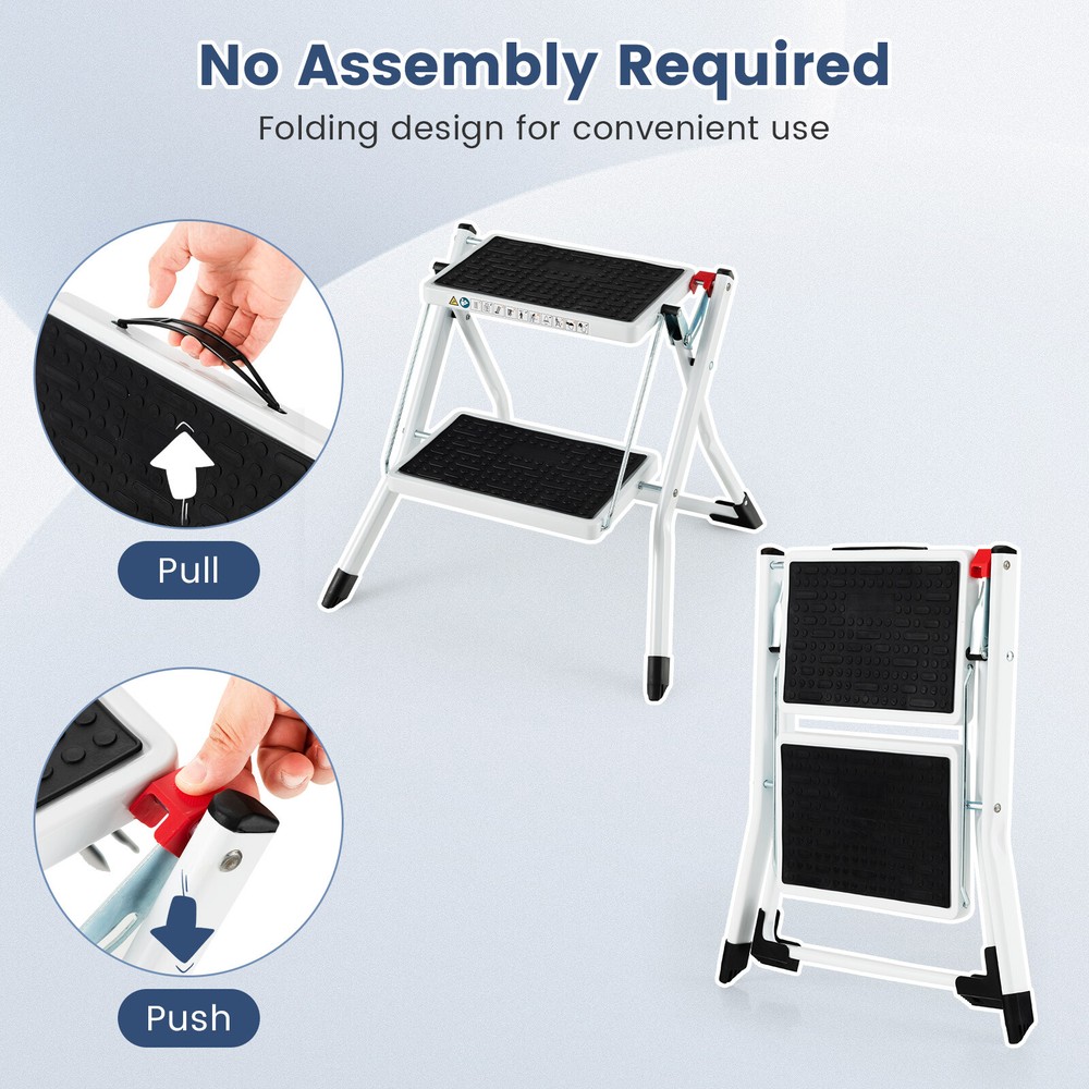 2-Step Ladder Lightweight Folding Step Stool Heavy Duty Metal Stepladder Kitchen