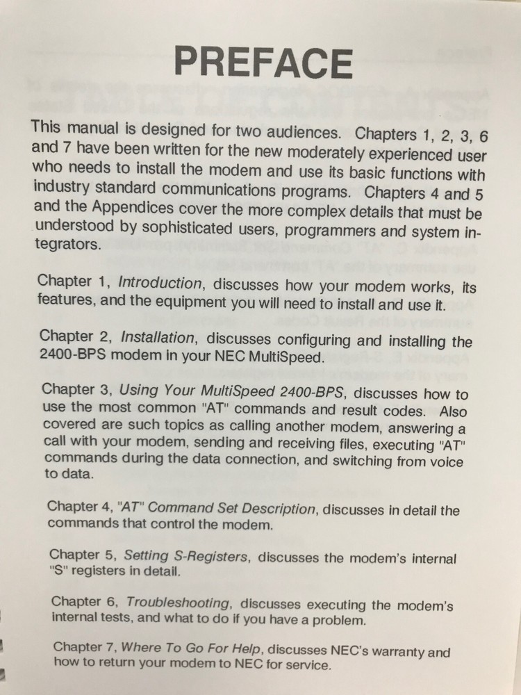 NEC MULTISPEED 300/1200/2400 BPS MODEM USER'S GUIDE USER'S MANUAL