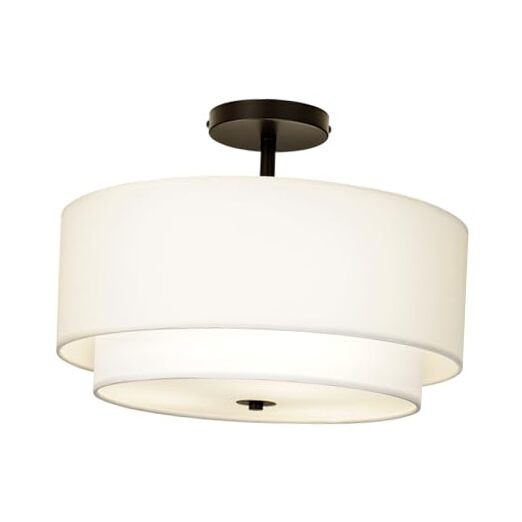 16" Dual Drum 3-Light Semi Flush Mount Ceiling Light, White Classic Black