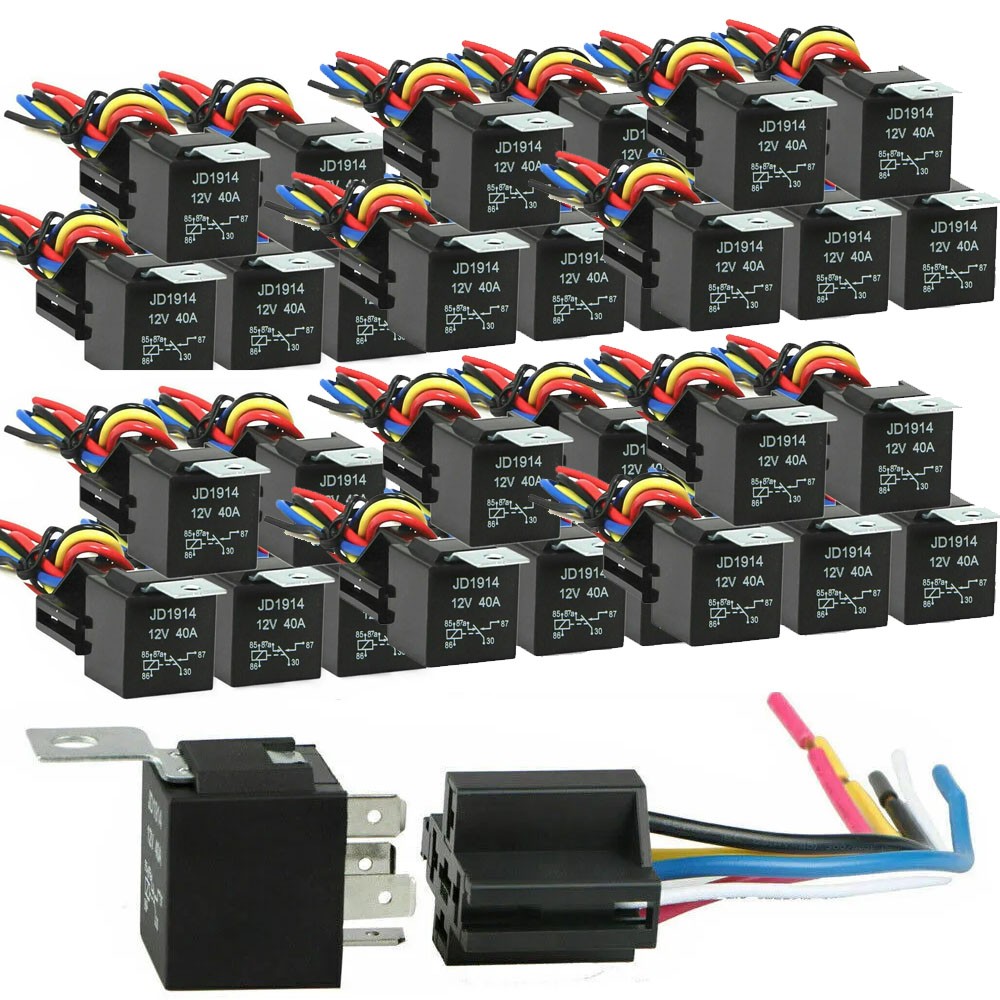5- 25Pack 12V 30/40 Amp 5-Pin SPDT Automotive Relay with Wires & Harness Socket