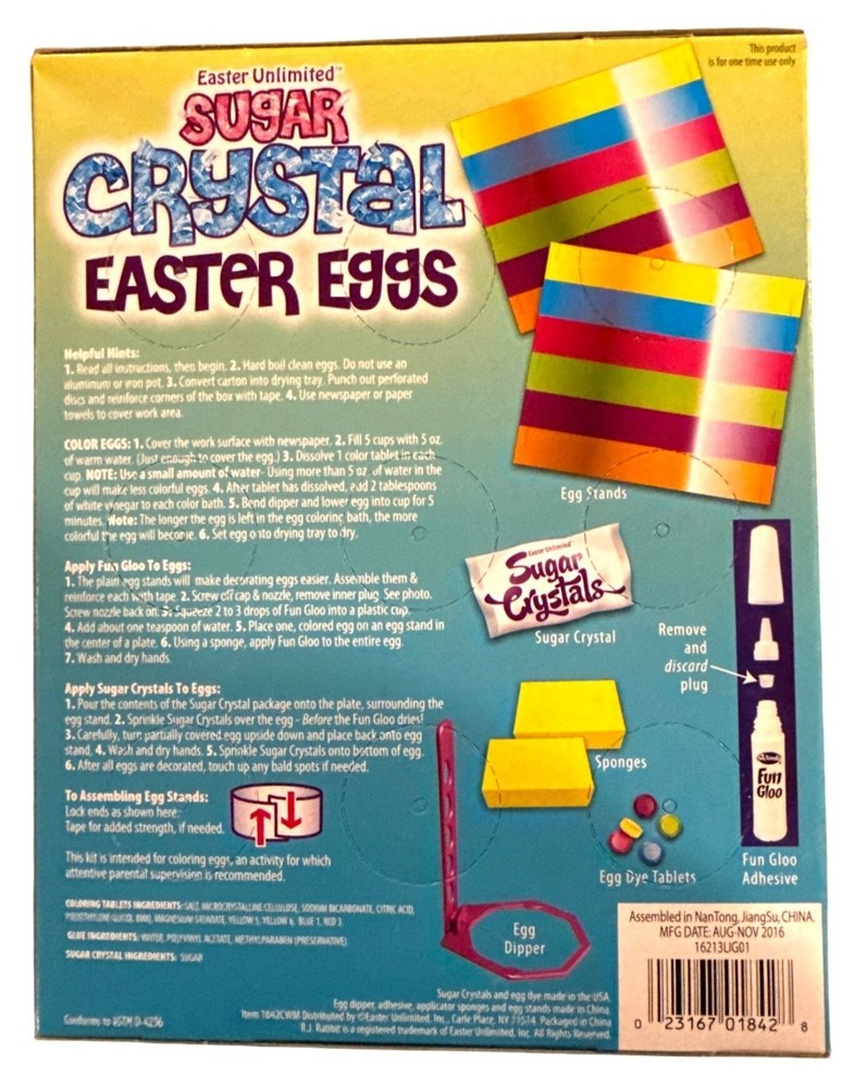 Easter Unlimited SUGAR CRYSTAL Egg Decorating Kit With Coloring Tablets+ Stands+