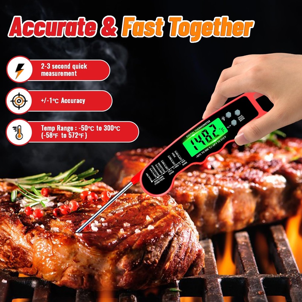 Meat Thermometer Digital, Instant Read Meat Thermometer with Backlight Magne...